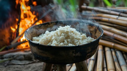 Traditional style cooking bamboo rice