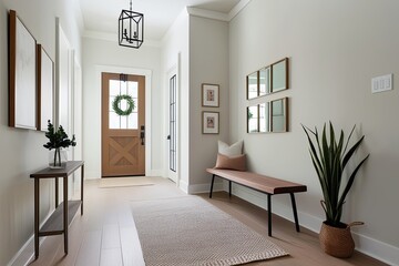 Fresh Minimalist Hallway Decor with a Bench in a Welcoming Entryway Setting