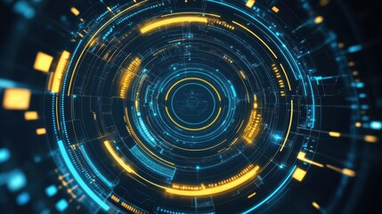 Poster - A blue and yellow circle with many small squares inside of it