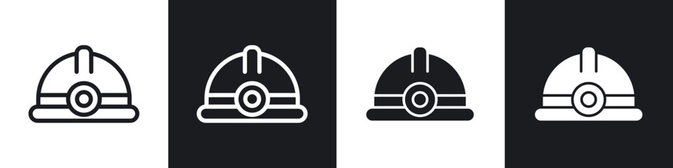 Poster - Torch helmet line icon vector illustration set.