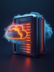 Poster - A server with a cloud on it is lit up in neon colors