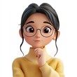 © paper later - 3D Cartoon of a Thoughtful Young Woman with Glasses