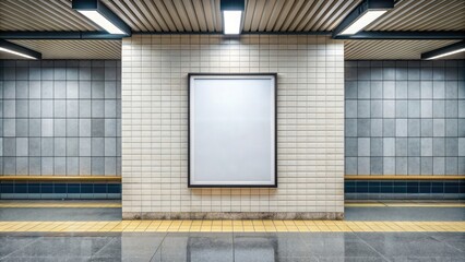 Wall Mural - Blank minimalist poster mockup on subway station wall with light border, mockup, modern, minimalist, poster