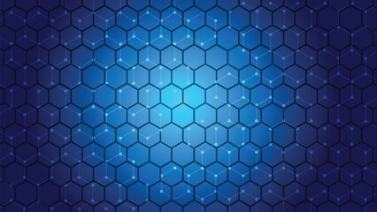 Poster - Blue hexagonal background with futuristic light. Blue honeycomb technology background. Abstract technology or medical background with hexagons shape pattern.