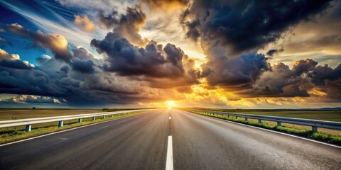 Highway asphalt road under beautiful dramatic cloudy sky, highway, asphalt, road, beautiful, dramatic, cloudy sky, blue