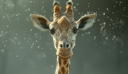 Poster - Curious giraffe in snowy weather