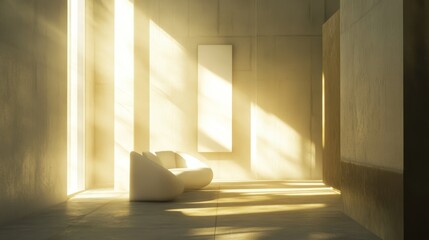 Poster - Sunlit Minimalist Interior with Two White Armchairs