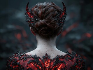 Poster - Mysterious fantasy creature with horns and glowing red details