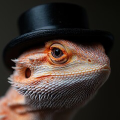 Canvas Print - Bearded dragon wearing a top hat