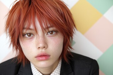 Poster - Serious young woman with vibrant red hair