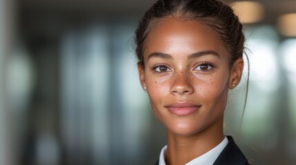 Canvas Print - Confident young woman with freckles and natural makeup