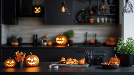 Cozy Halloween Kitchen Decor with Pumpkins and Decorations