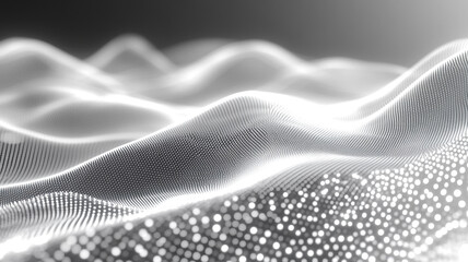 Poster - Abstract representation of flowing waves in a monochrome digital landscape at dusk