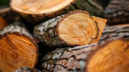 Wall Mural - Close-Up of Stacked Logs