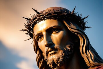 Poster - Stunning Closeup Image of Jesus Christ Wearing a Crown of Thorns