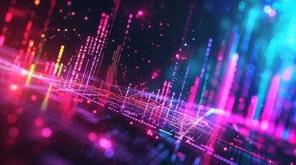 A mesmerizing abstract digital landscape featuring vibrant neon data streams. This futuristic image embodies the essence of modern technology and data flow, ideal for tech and digital projects.