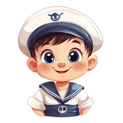 Cheerful boy in a sailor outfit, smiling brightly with a playful expression, perfect for children's art and nautical themes.