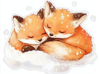 fox animals cute winter snow cartoon wildlife adorable nature furry friendships characters snuggling cozy orange illustration playful season happiness 