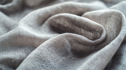 Poster - Soft gray fabric draped elegantly on a surface highlighting its texture and natural folds
