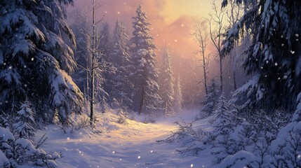 Sticker - Snowy Path Through a Sunlit Winter Forest