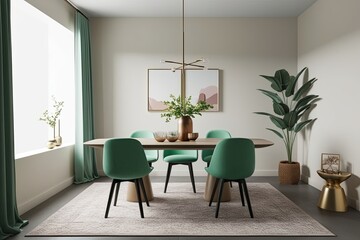 Wall Mural - Mint Green Chair and Decor Items in a Minimalist Dining Area 3D Rendering