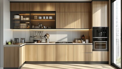 Modern kitchen with furniture and appliances