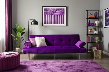 Wall Mural - Stylish Purple Futon and Decor in Modern Room Interior