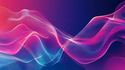 Poster - Colorful abstract illustration of flowing waves in blue and pink hues on a dark background