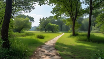 Wall Mural - Guidance pathways and beautiful scenery in a serene nature park