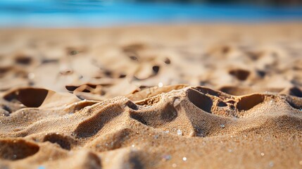 Poster - Close up sand with blurred sea sky background, summer day  