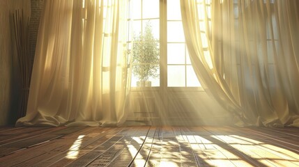 Poster - Room decor with sunlight and curtains