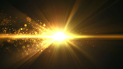 Poster - Vibrant golden light burst illuminating a dark background in a dynamic, abstract illustration