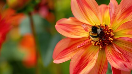 Wall Mural - Bumblebee on a Dahlia Flower