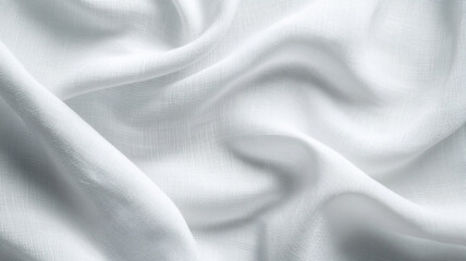 Poster - Soft white fabric draped elegantly on a surface, creating gentle, flowing folds and textures