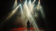 © Napasnan - A dramatic spotlight effect illuminating a performer on stage with beams of light cutting through the smoky air