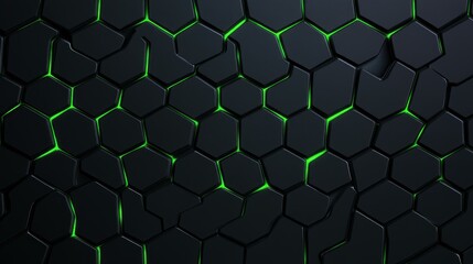 Poster - Explore a sleek dark steel mesh background, adorned with vibrant green glowing lines, perfect for modern designs.