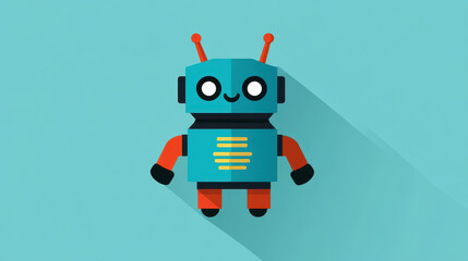 Poster - A sleek flat icon of a futuristic robot, showcasing a stunning long shadow effect against a clean background.