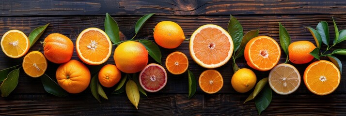 Wall Mural - Mixed Citrus Fruits on Dark Wooden Surface