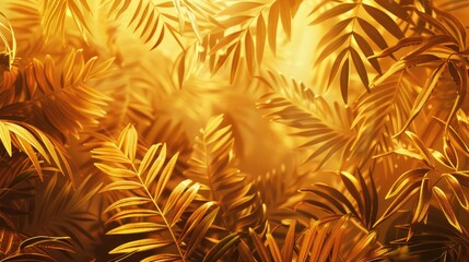 Wall Mural - Abstract background with foliage pattern in golden hues for tropical summer designs. Vintage color filter applied for a retro look.