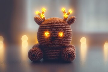 Canvas Print - Adorable Knitted Reindeer with Glowing Antlers