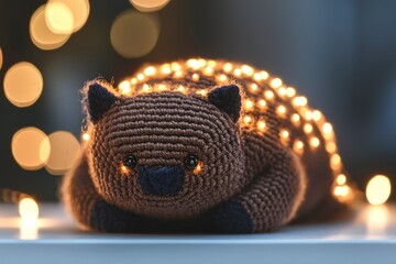 Wall Mural - Cozy Crochet Wombat with Fairy Lights