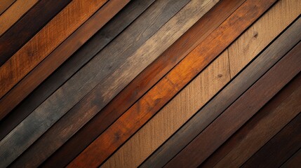 Abstract background featuring diagonal wooden planks in varying shades of brown, creating a dynamic pattern