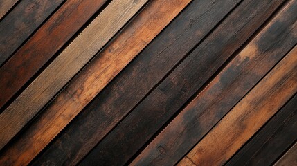 Abstract background featuring diagonal wooden planks in varying shades of brown, creating a dynamic pattern