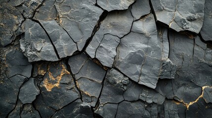Poster - Abstract background of cracked shale rock, showing layered, jagged edges in shades of black and gray.