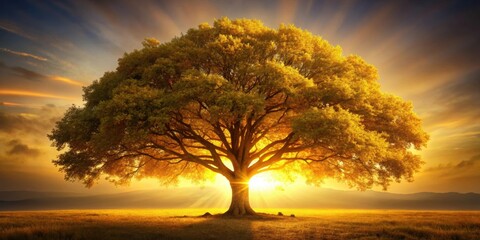 Wall Mural - Majestic tree glowing with golden light, majestic, tree, glowing, golden, light, nature, beauty, sunlight, forest