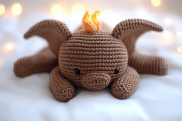 Sticker - Cute Crochet Brown Dragon Toy with Orange Spikes