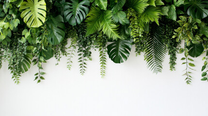 A green plant with leaves and vines that are growing over a white wall