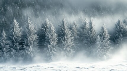 Poster - Snowy Forest with Fog and Sunlight