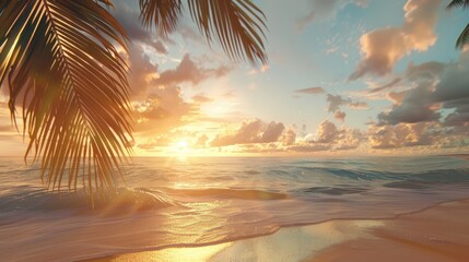 Poster - Tranquil tropical beach sunset with ocean view