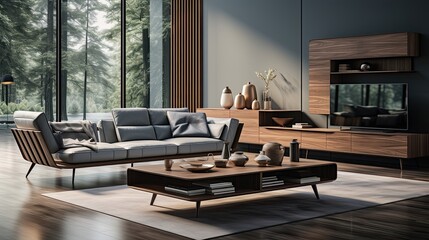 Sticker - modern living room with sofa  